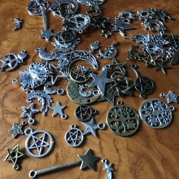 74PCS Celestial Mixed Sun Moon Star Charms, Antique Alloy Pendants DIY Necklace - Picture 3 of 6